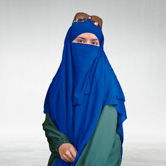 Long Khimar Hijab With Niqab - BLUE