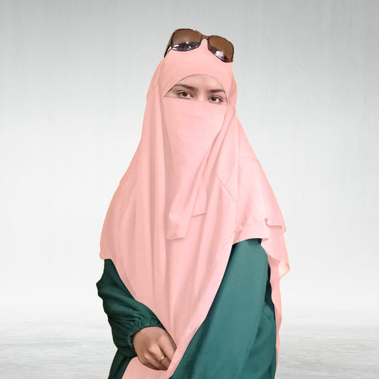 Long Khimar Hijab With Niqab - PINK