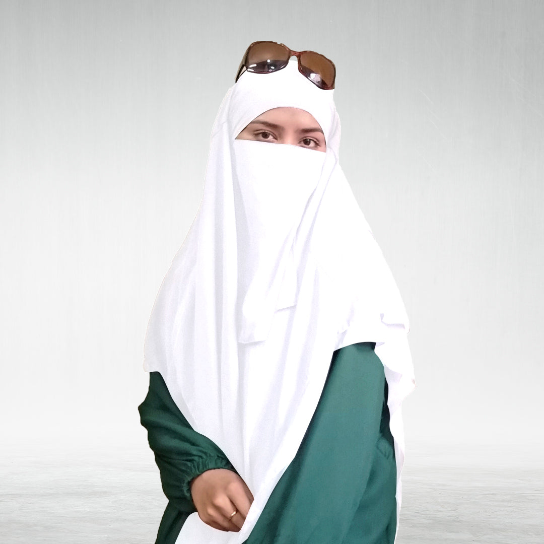 Long Khimar Hijab With Niqab - WHITE